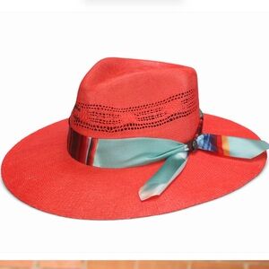 Charlie 1 Horse Coral Summer Serape Straw Hat, XL